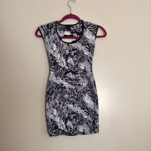 Material Girl Fitted Black and White Pattern Dress
